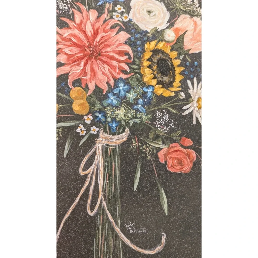Hobby Lobby Hollihocks Oval Floral Bouquet Wall Decor Rustic Wood Frame 17x13